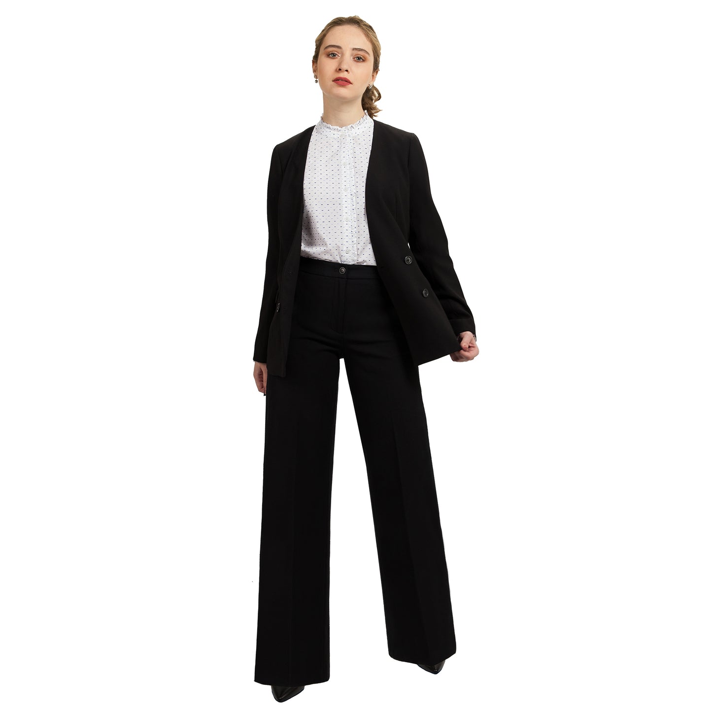 JNK LOUISE Ruffled Edges Shirt - White Clip Dot