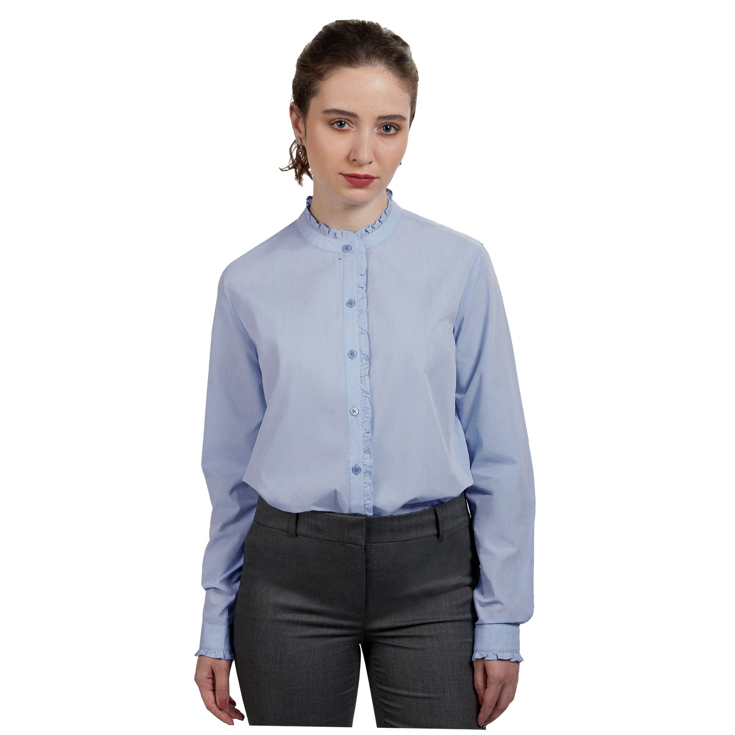 JNK LOUISE Ruffled Edges Shirt - Cobalt Stripe Poplin