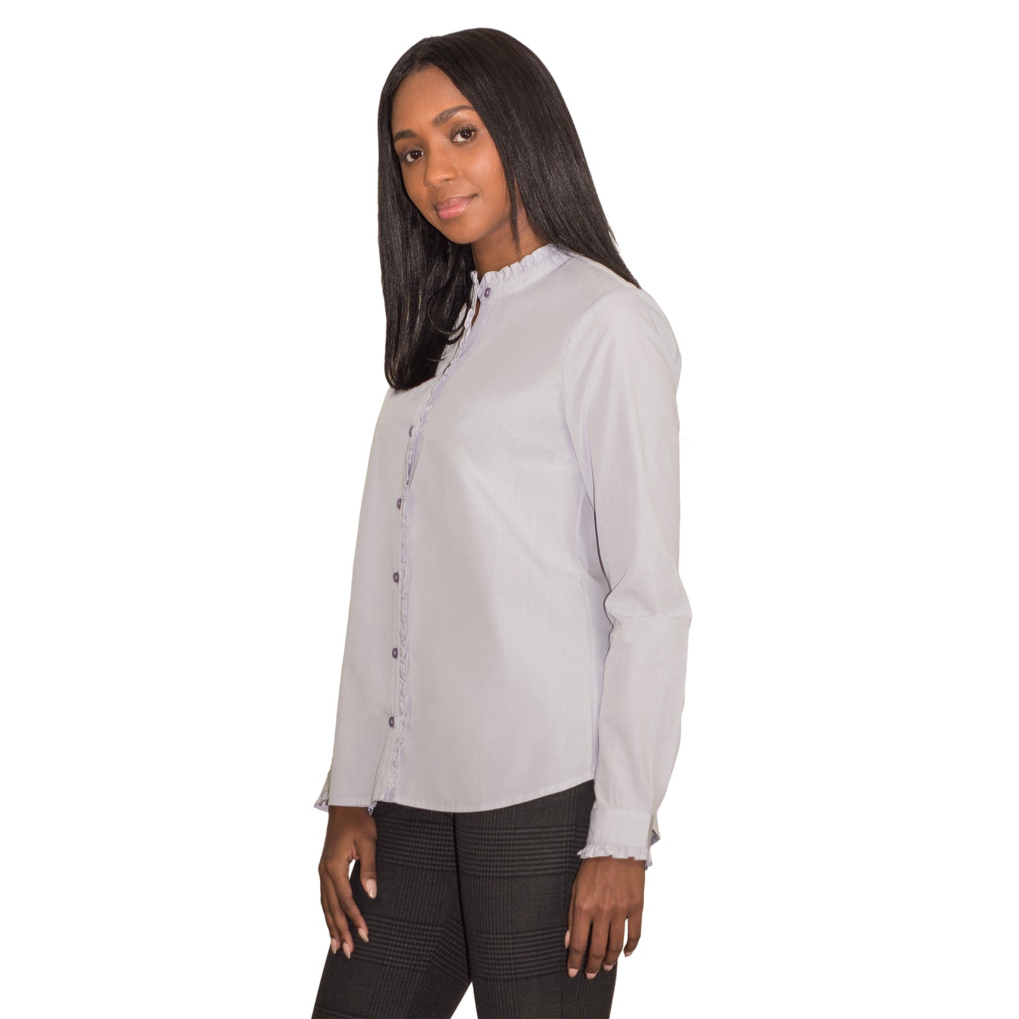 JNK LOUISE Ruffled Edges Shirt - Cobalt Stripe Poplin
