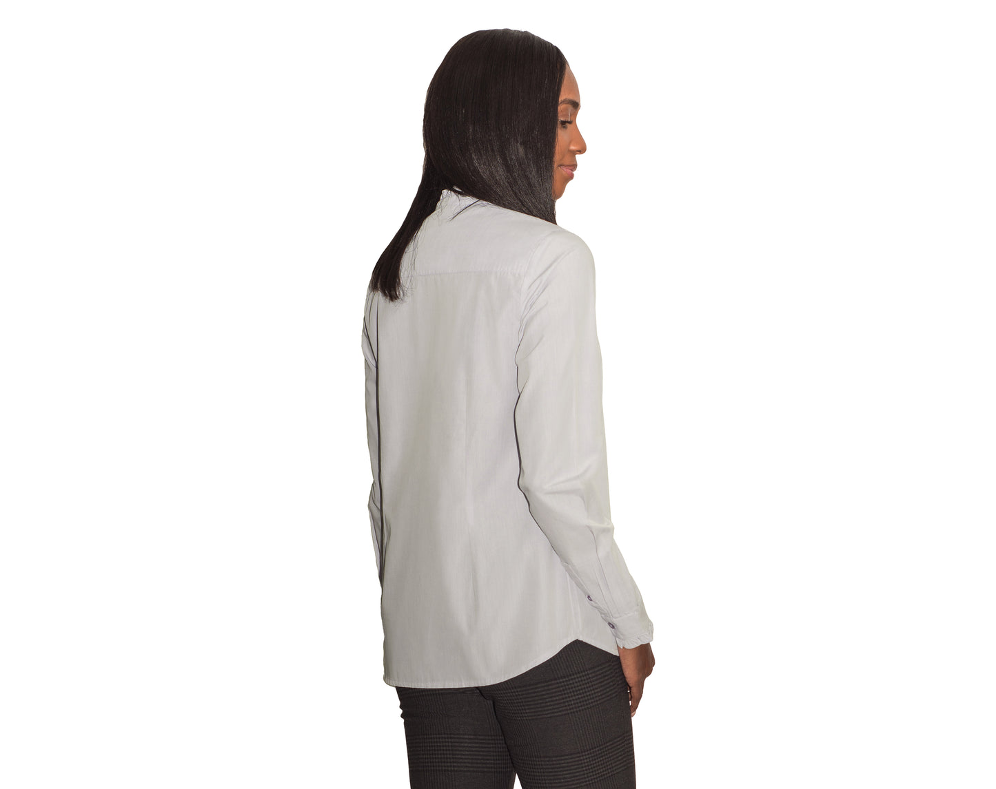 JNK LOUISE Fitted Long Sleeve Ruffled Edges Shirt - Solid Dove Gray Poplin