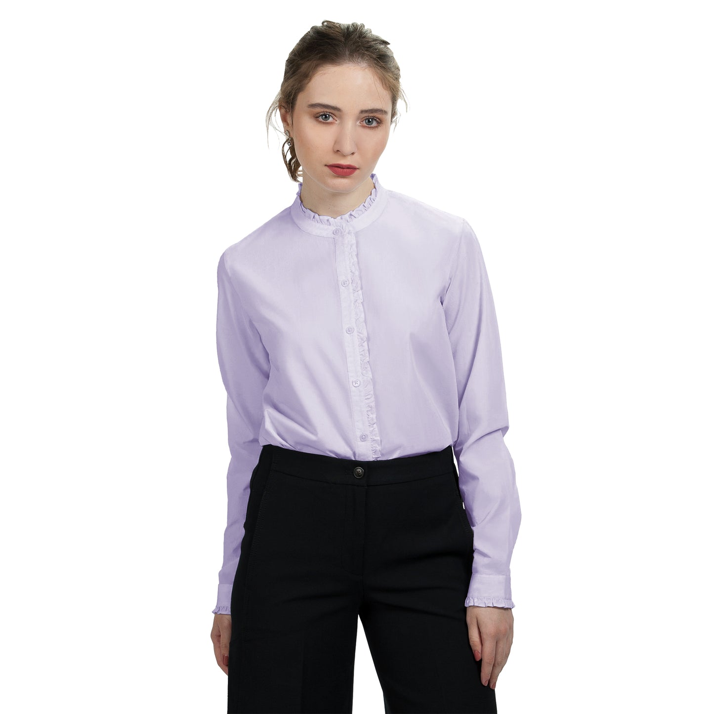 JNK LOUISE Ruffled Edges Shirt - Cobalt Stripe Poplin