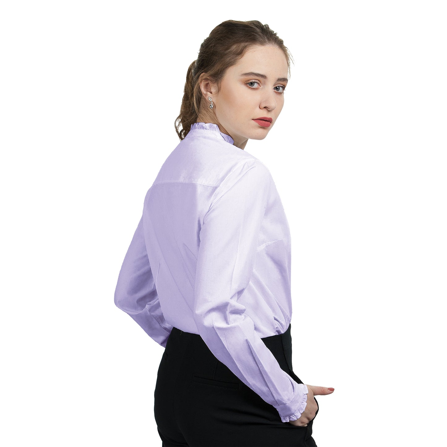 JNK LOUISE Fitted Long Sleeve Ruffled Edges Shirt - Solid Lilac Poplin