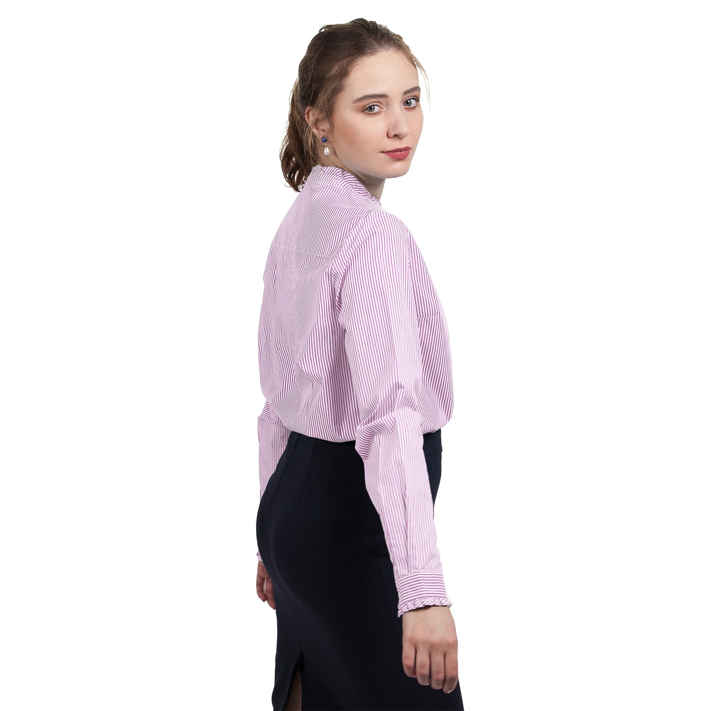 JNK LOUISE Ruffled Edges Shirt - Orchid Stripe Poplin