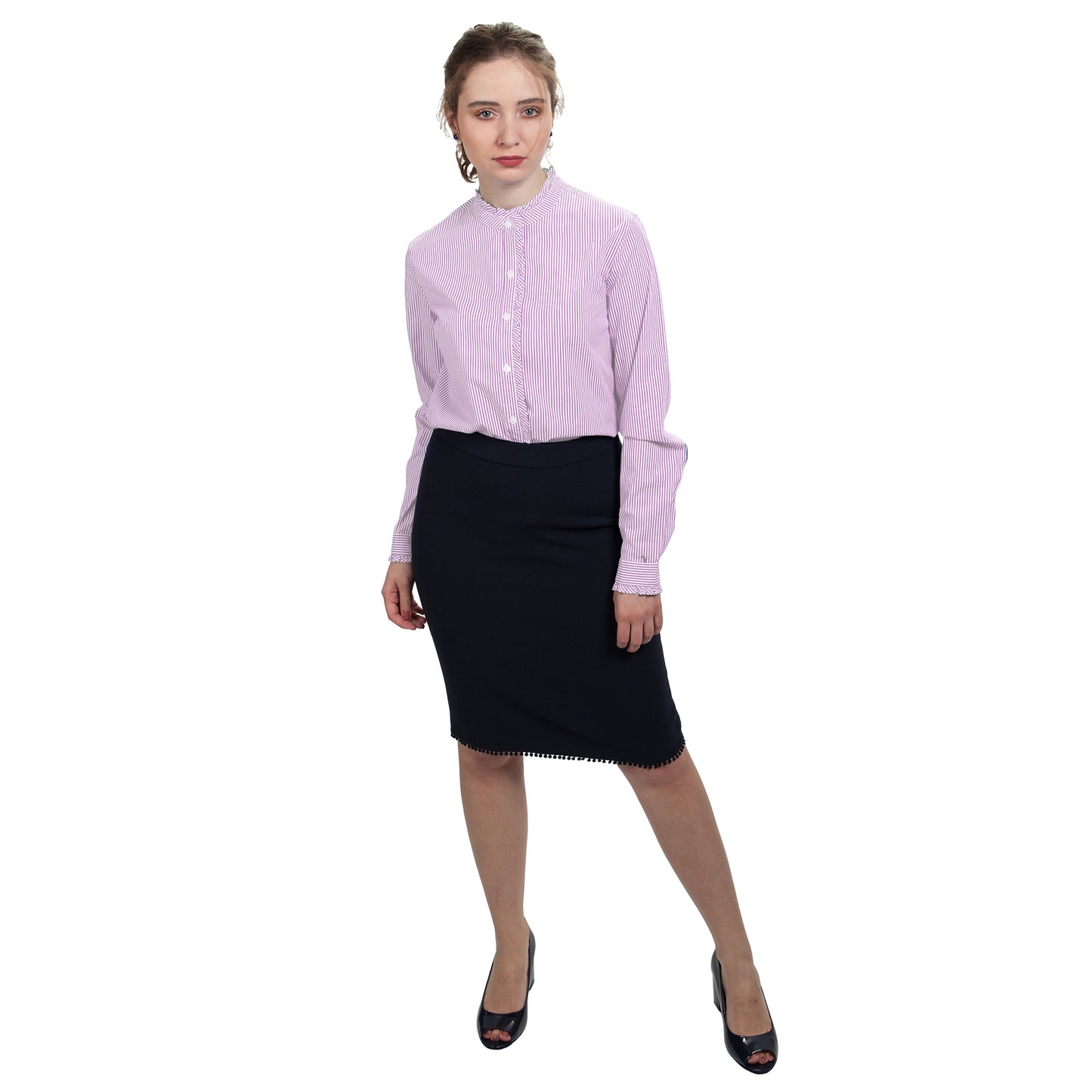 JNK LOUISE Ruffled Edges Shirt - Orchid Stripe Poplin