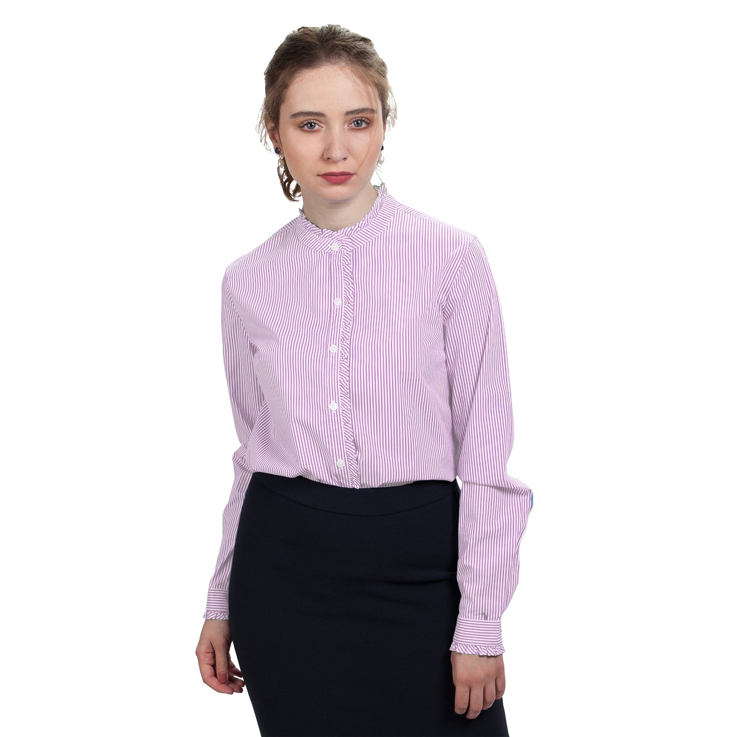 JNK LOUISE Ruffled Edges Shirt - Cobalt Stripe Poplin