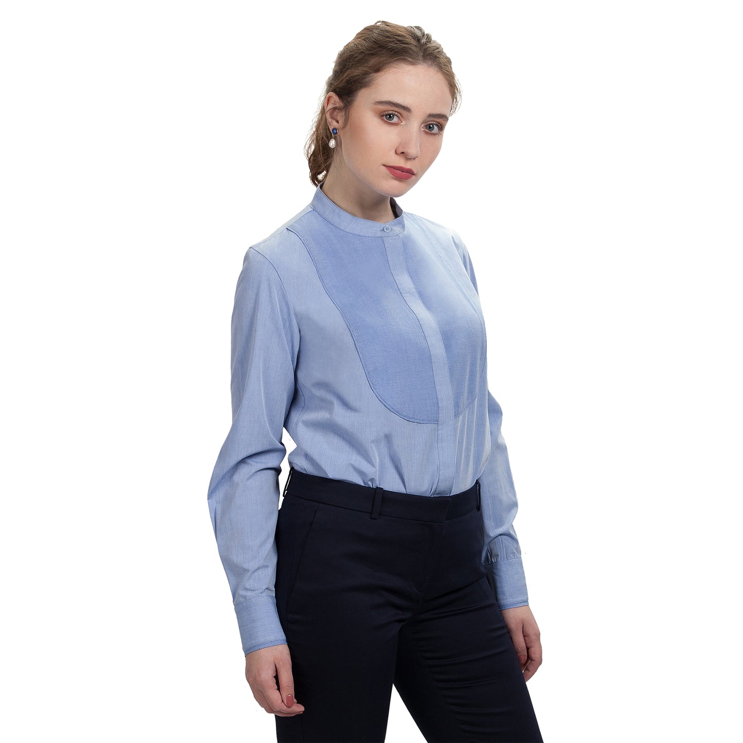 JNK BRONTE Banded Collar Tuxedo Shirt - Cobalt Blue Poplin