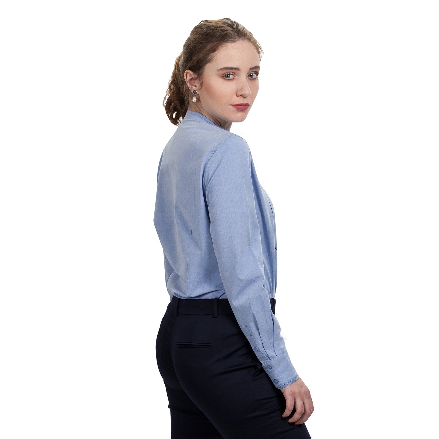 JNK BRONTE Banded Collar Tuxedo Shirt - Cobalt Blue Poplin