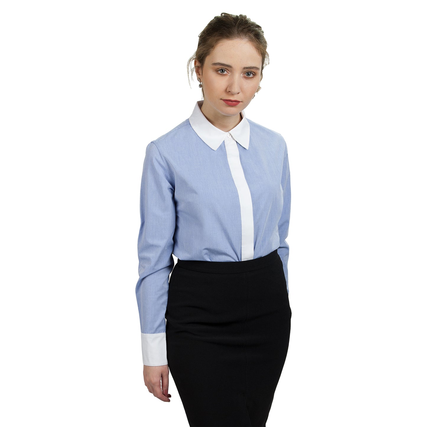 JNK BEATRICE Contrast Collar Shirt - Cool Blue