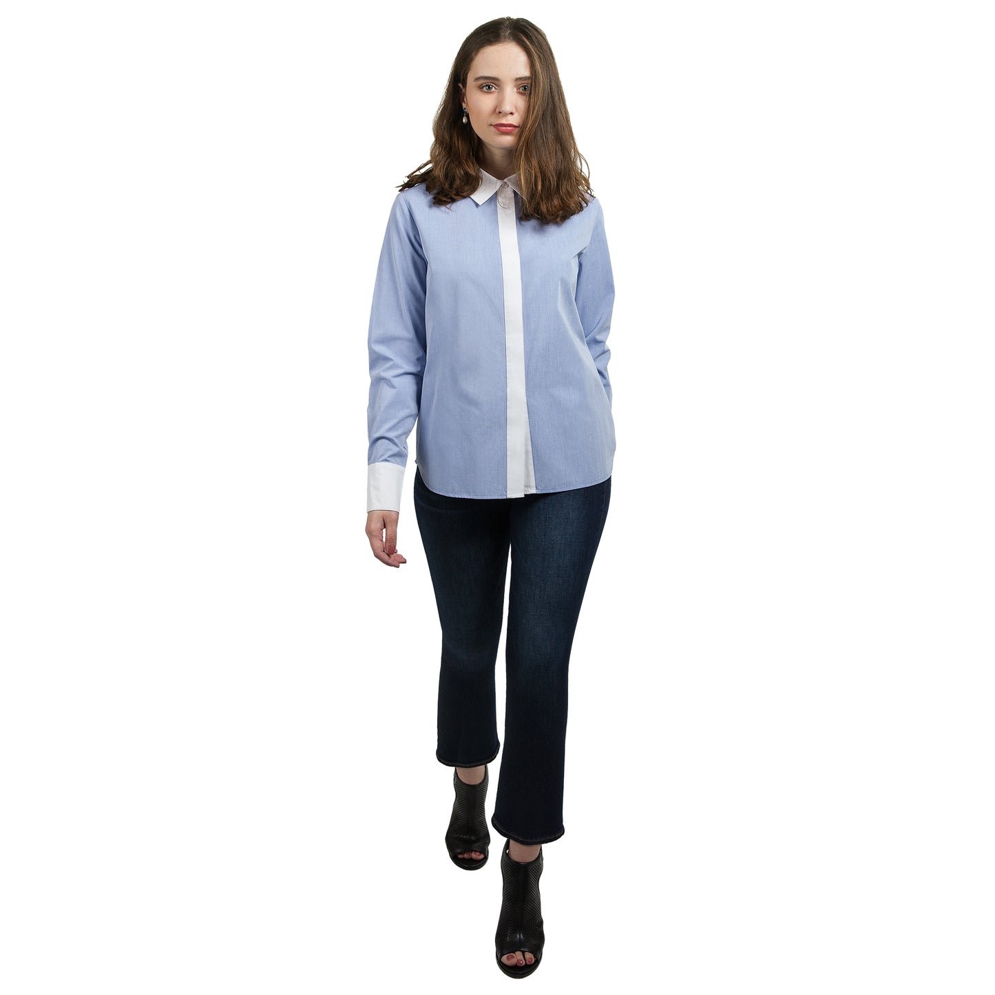 JNK BEATRICE Contrast Collar Shirt - Cool Blue
