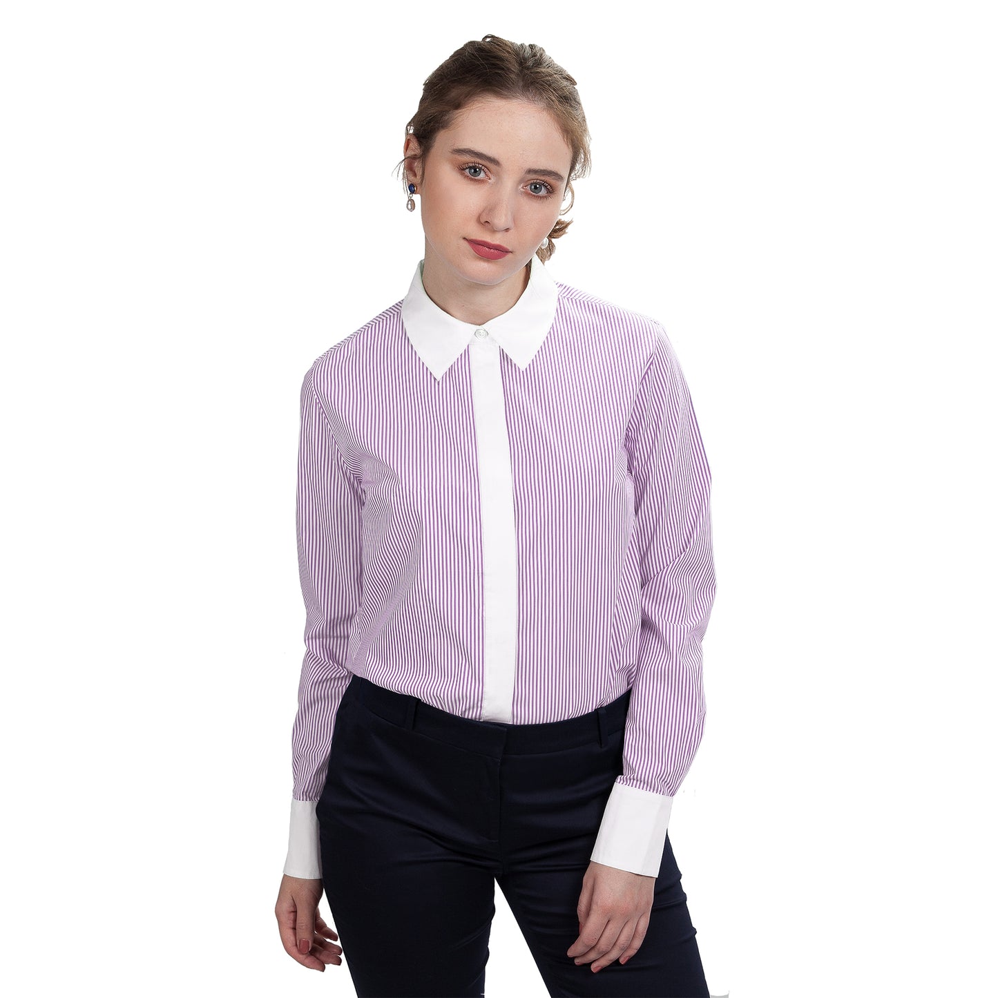 JNK BEATRICE Contrast Collar Shirt - Orchid Stripe