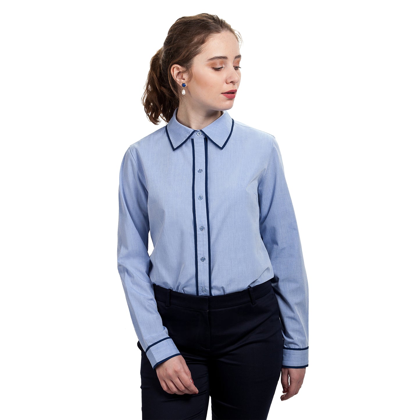 JNK FLORENCE Contrast Binding Shirt - White/Dove Gray