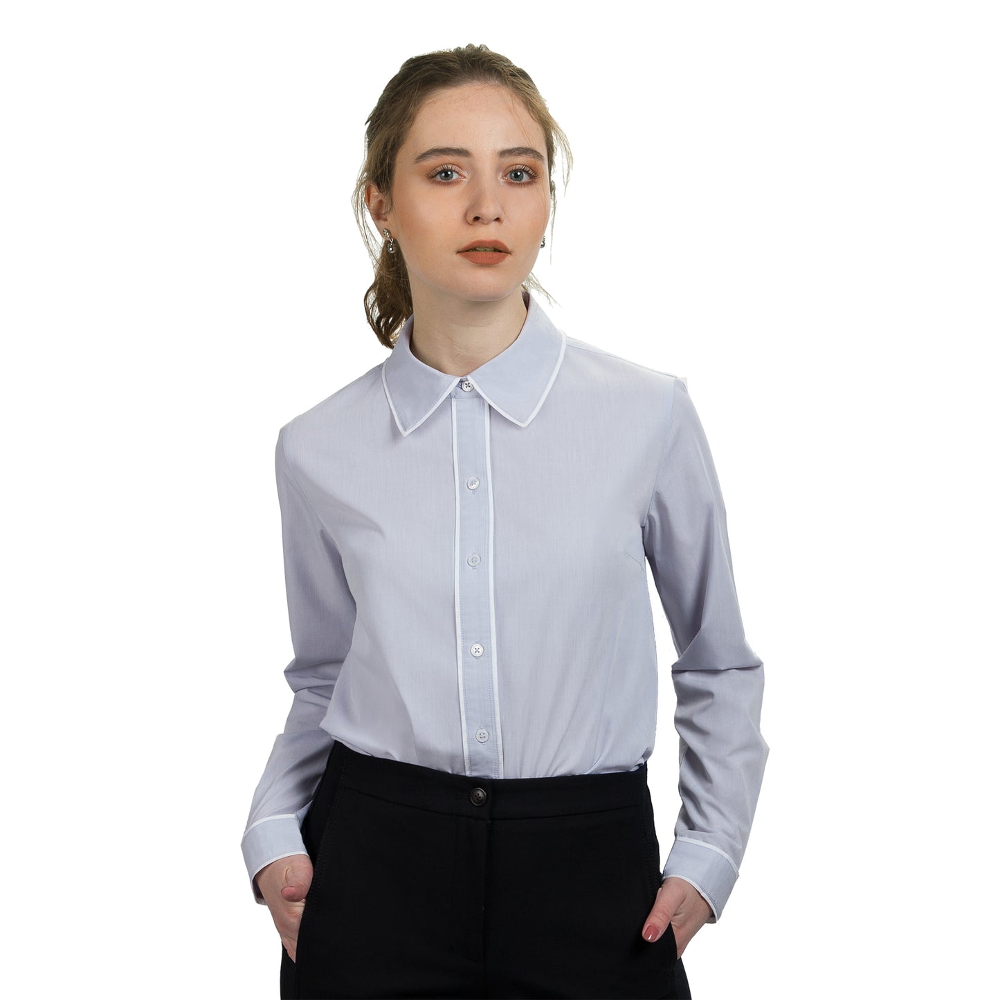 JNK FLORENCE Contrast Binding Shirt - White/Dove Gray