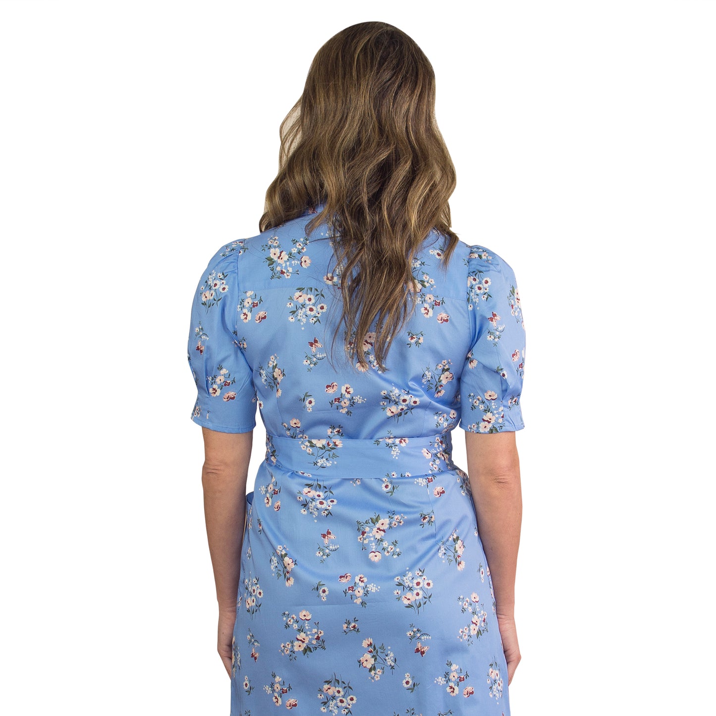 JNK MORGAN Belted Shirtdress with Yoke - Blue Floral Sateen Poplin
