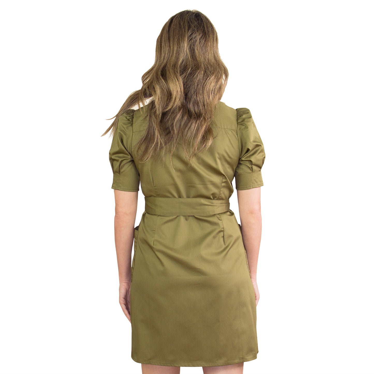 JNK MORGAN Belted Shirtdress with Yoke - Olive Sateen Poplin