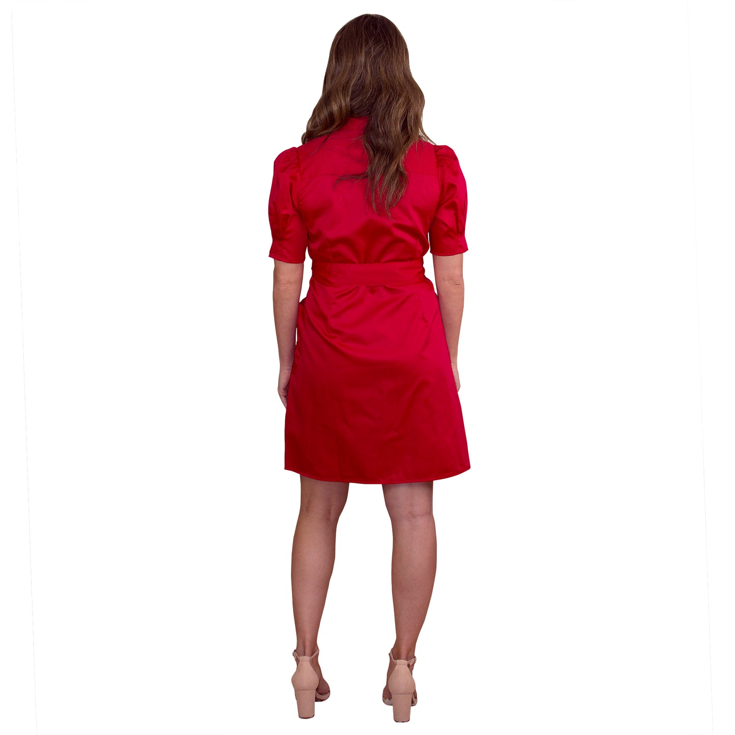 JNK MORGAN Belted Shirtdress with Yoke - Scarlet Sateen Poplin