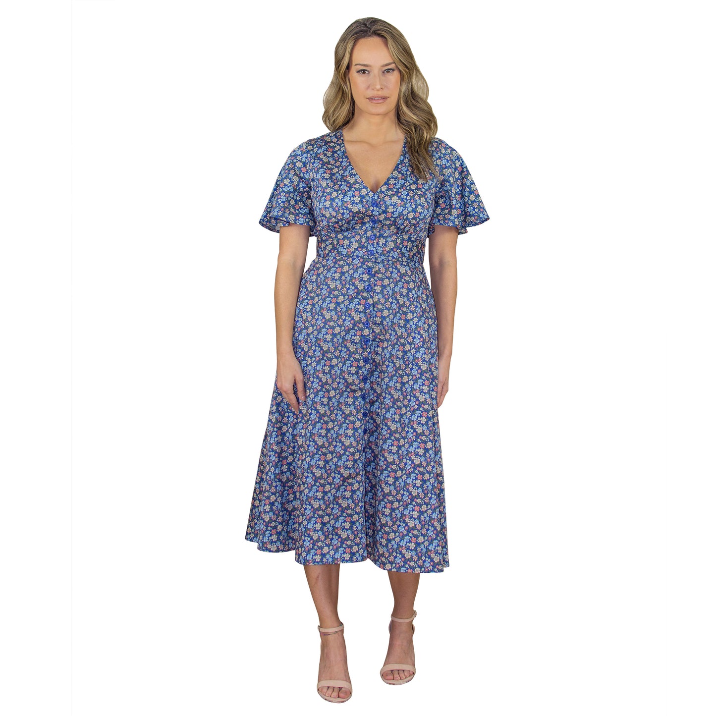 JNK ADELE Bell Sleeve Shirtdress - Navy Liberty Floral Sateen Poplin