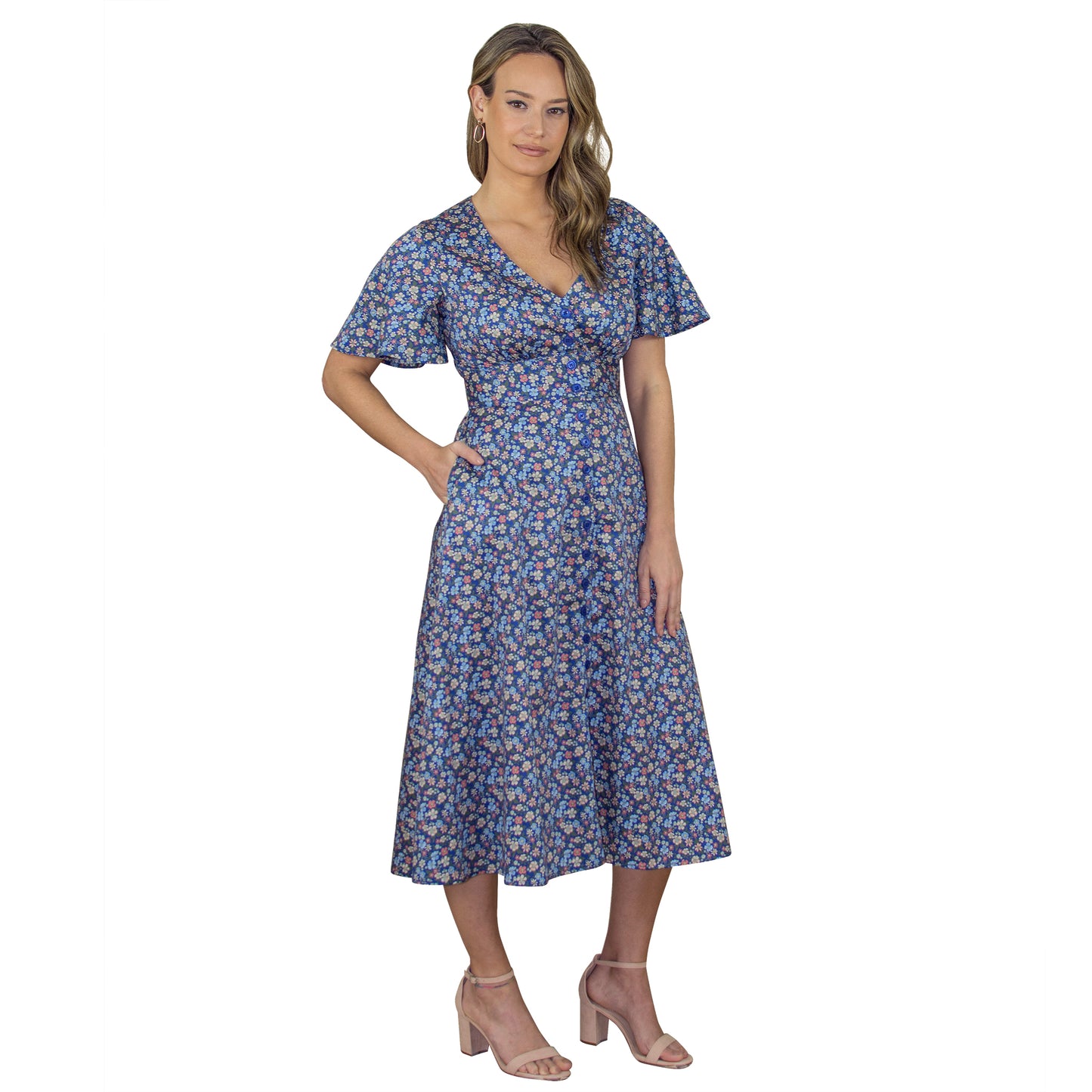 JNK ADELE Bell Sleeve Shirtdress - Navy Liberty Floral Sateen Poplin