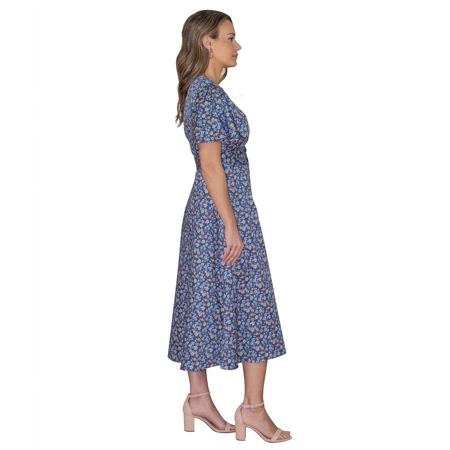 JNK ADELE Bell Sleeve Shirtdress - Navy Liberty Floral Sateen Poplin