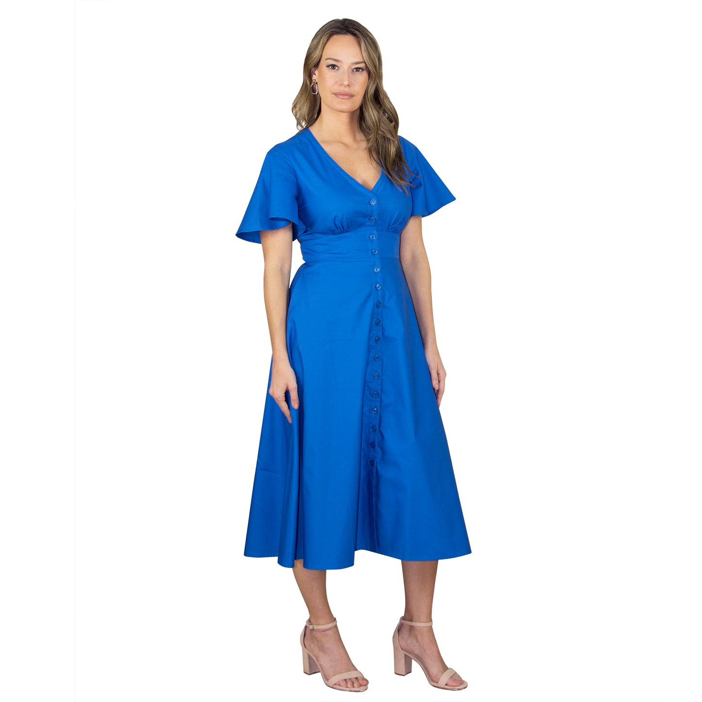 JNK ADELE Bell Sleeve Shirtdress - Sapphire Sateen Poplin
