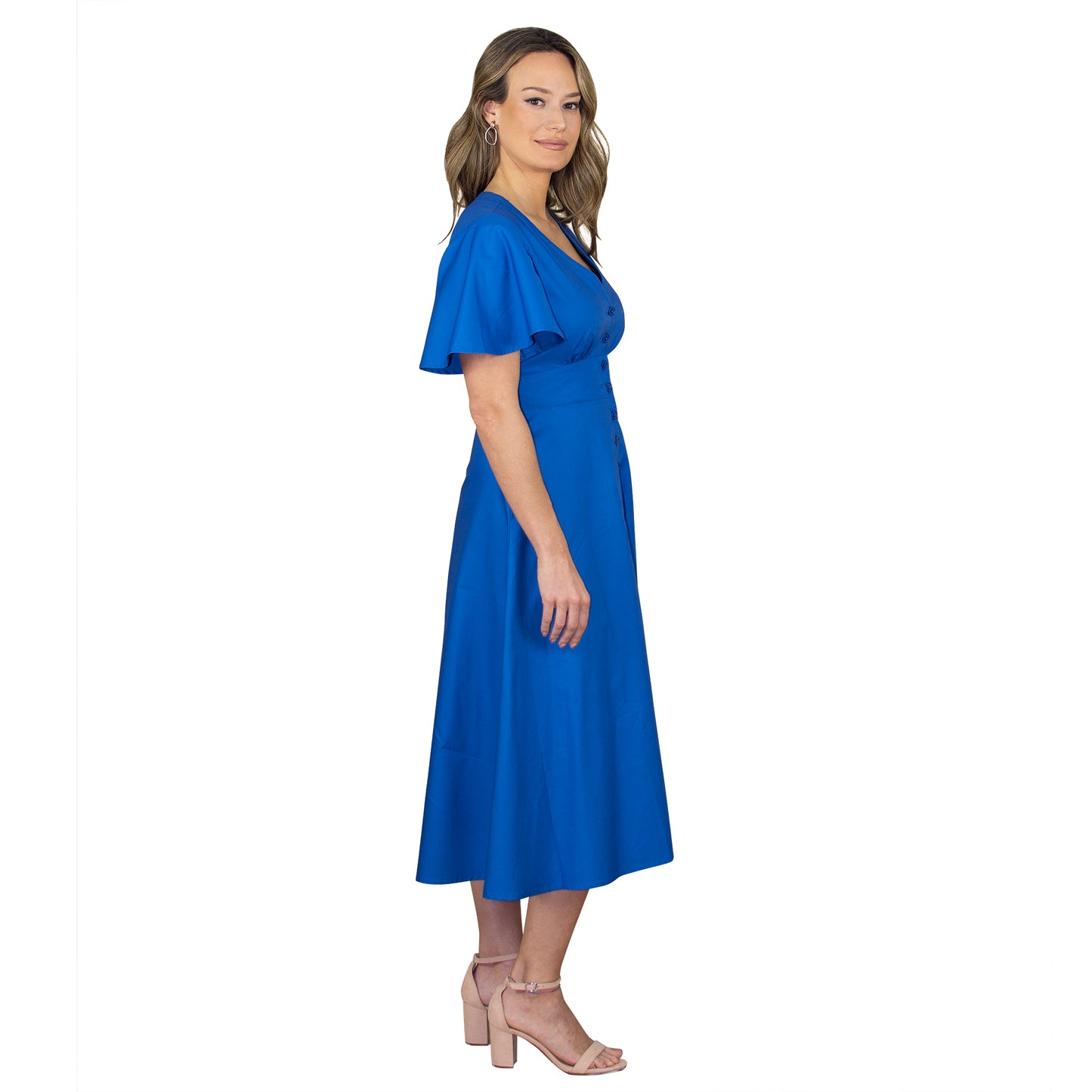 JNK ADELE Bell Sleeve Shirtdress - Sapphire Sateen Poplin