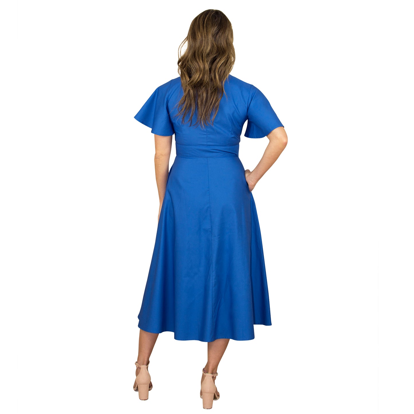 JNK ADELE Bell Sleeve Shirtdress - Sapphire Sateen Poplin