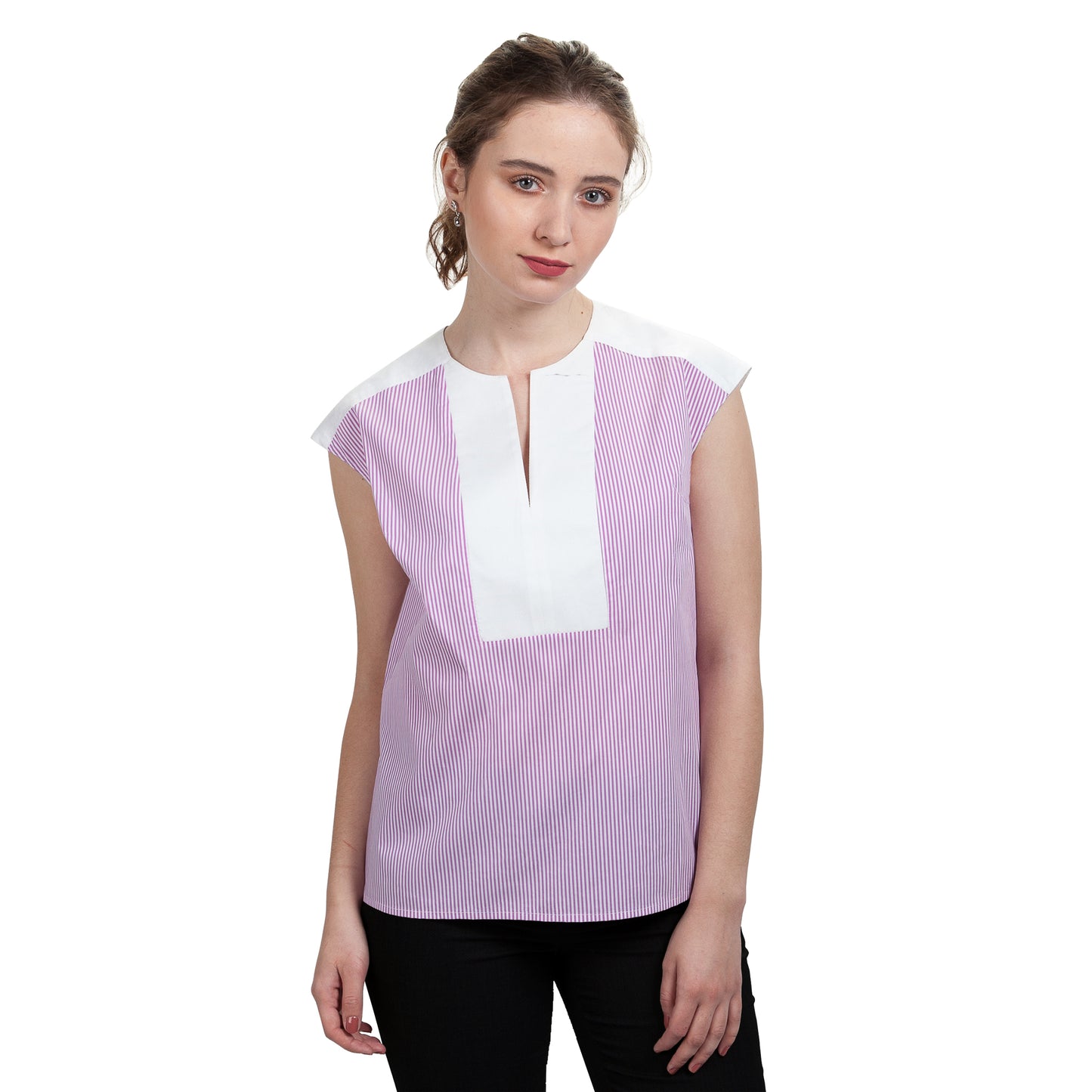 HALEY  Notch Bib Popover - Orchid Stripe with White Texture
