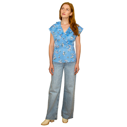 JNK  LILY  Ruffle Wrap Top - Sky Blue Floral