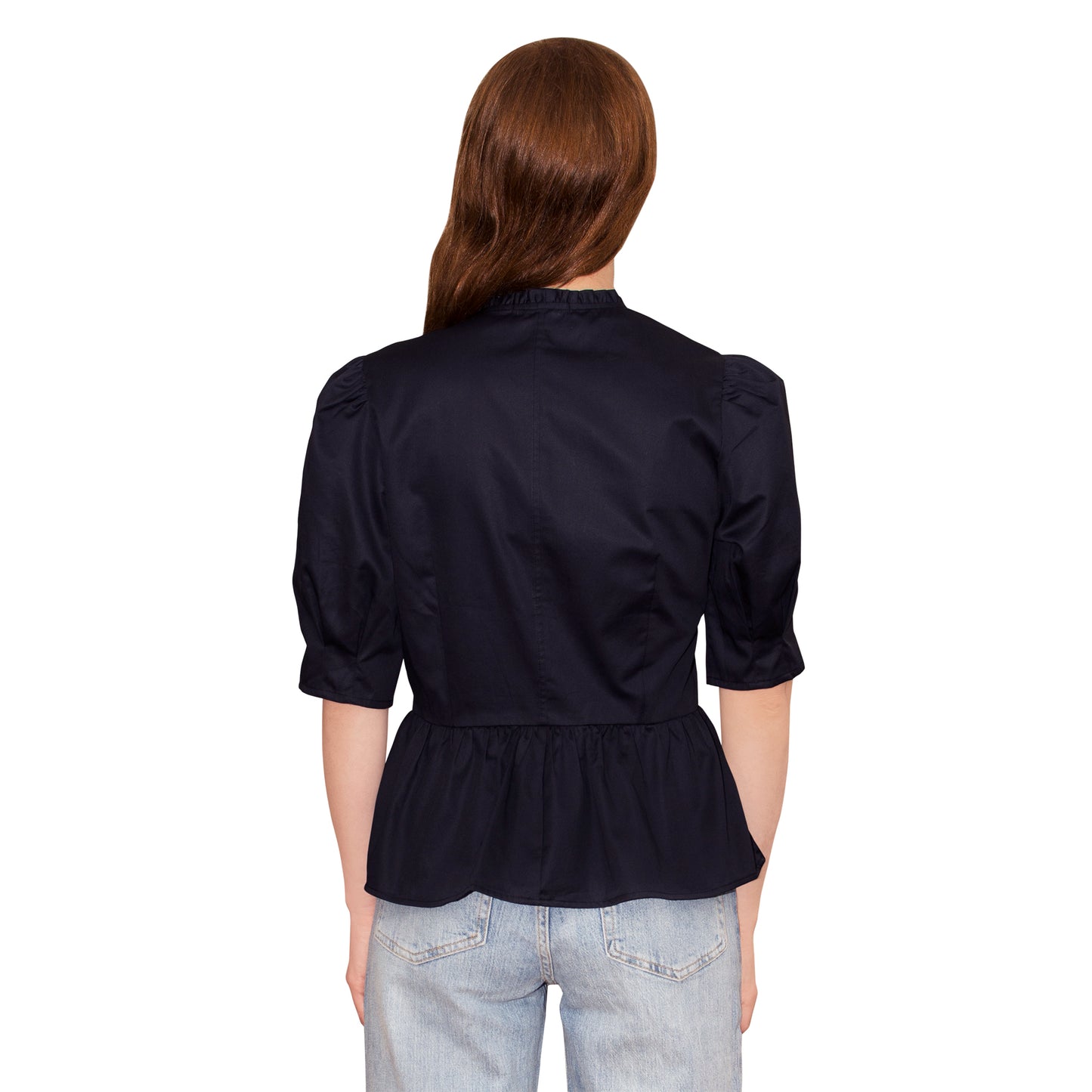 JNK  HANNAH  V-Neck Peplum Blouse - Black Poplin Sateen