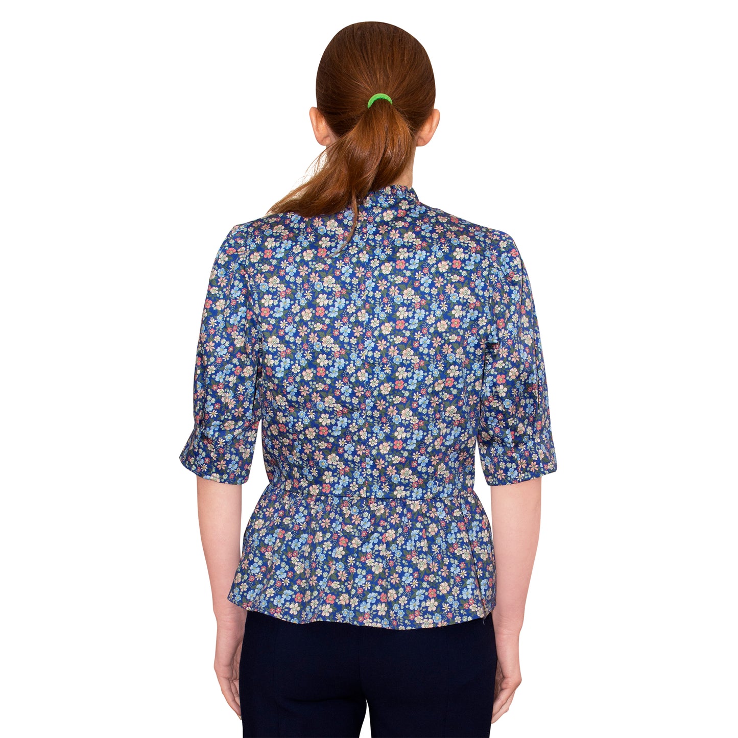 JNK  HANNAH  V-Neck Peplum Blouse - Navy Liberty Floral Print Poplin Sateen