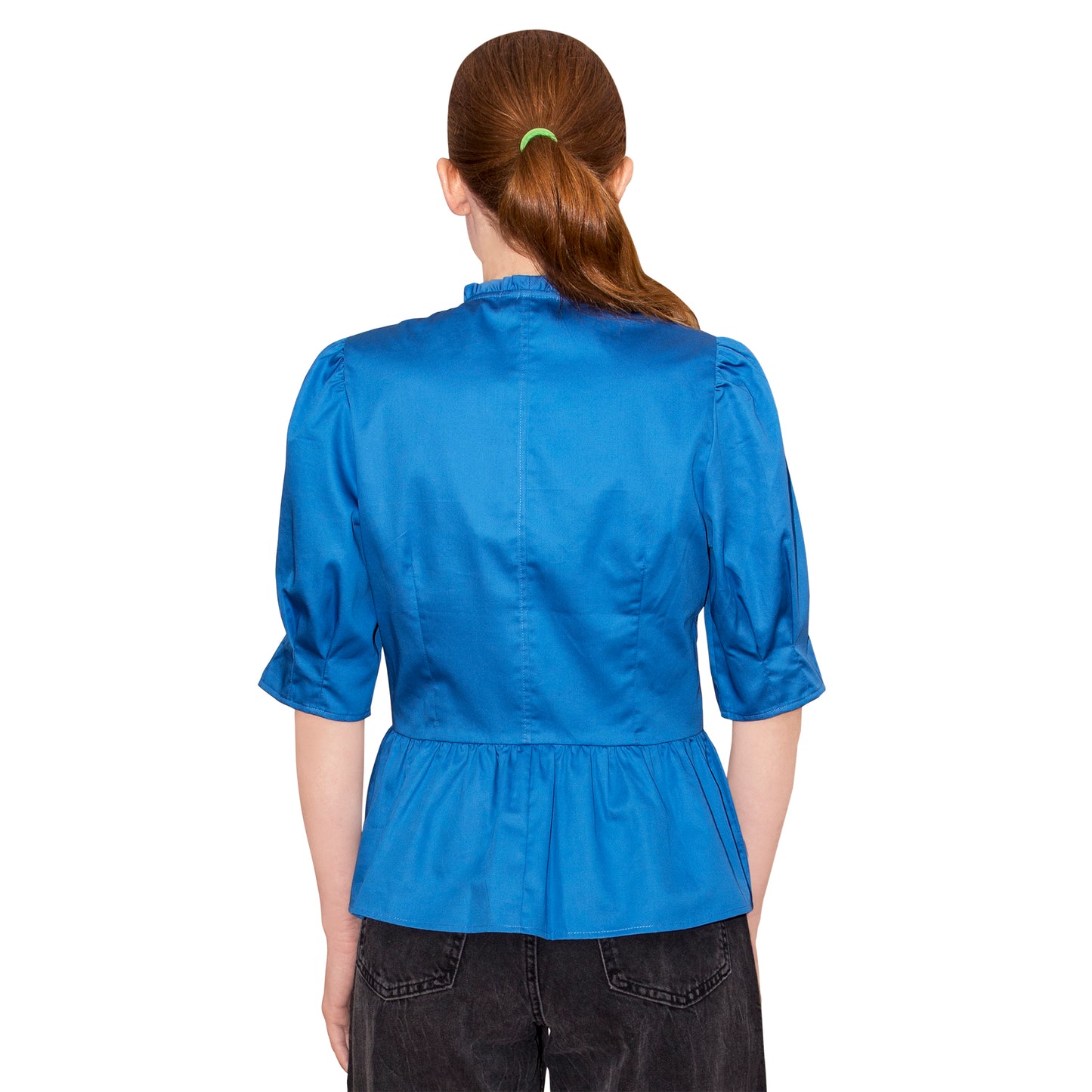 JNK  HANNAH  V-Neck Peplum Blouse - Sapphire Poplin Sateen