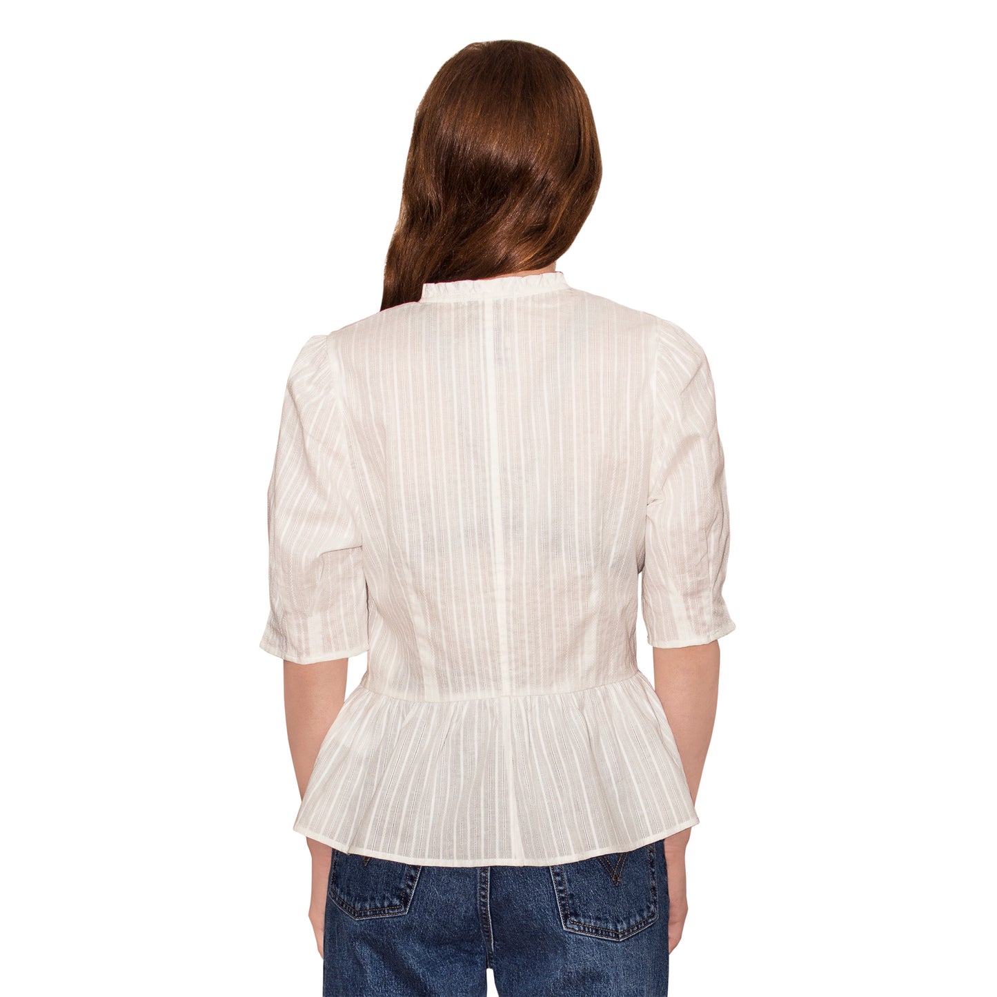 JNK  HANNAH  V-Neck Peplum Blouse - White Jacquard Stripe