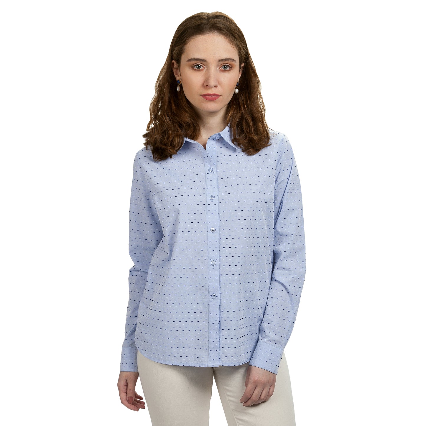 JNK  SLOAN  Fitted Long Sleeve Classic Shirt - White Clip Dot Poplin