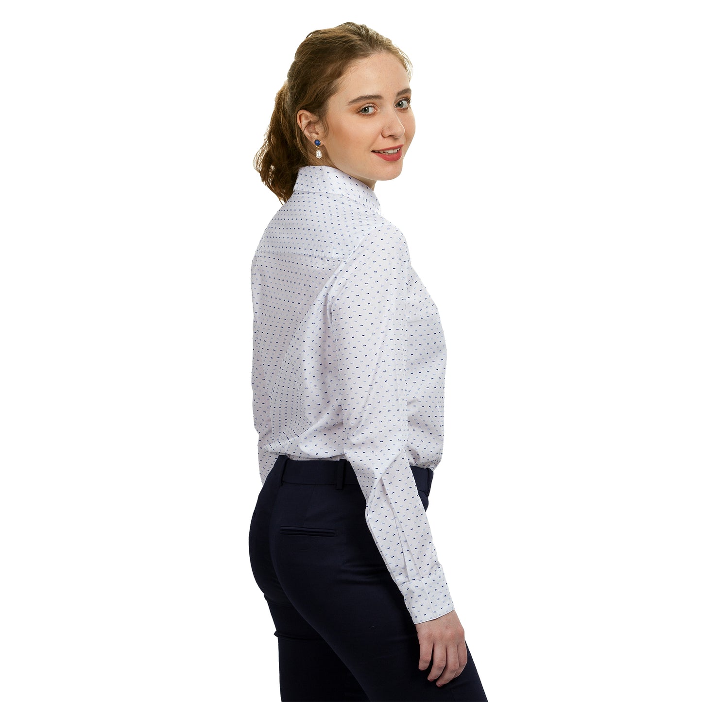 JNK  SLOAN  Fitted Long Sleeve Classic Shirt - White Clip Dot Poplin