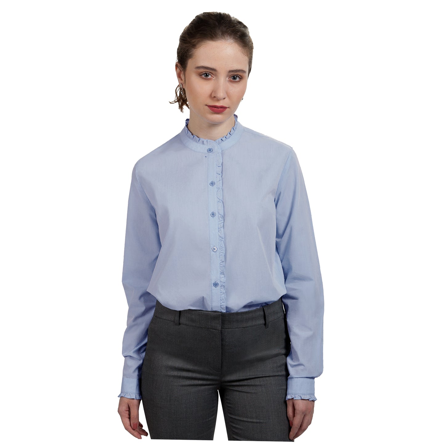 JNK  LOUISE  Ruffled Edges Shirt - Cobalt Stripe Poplin