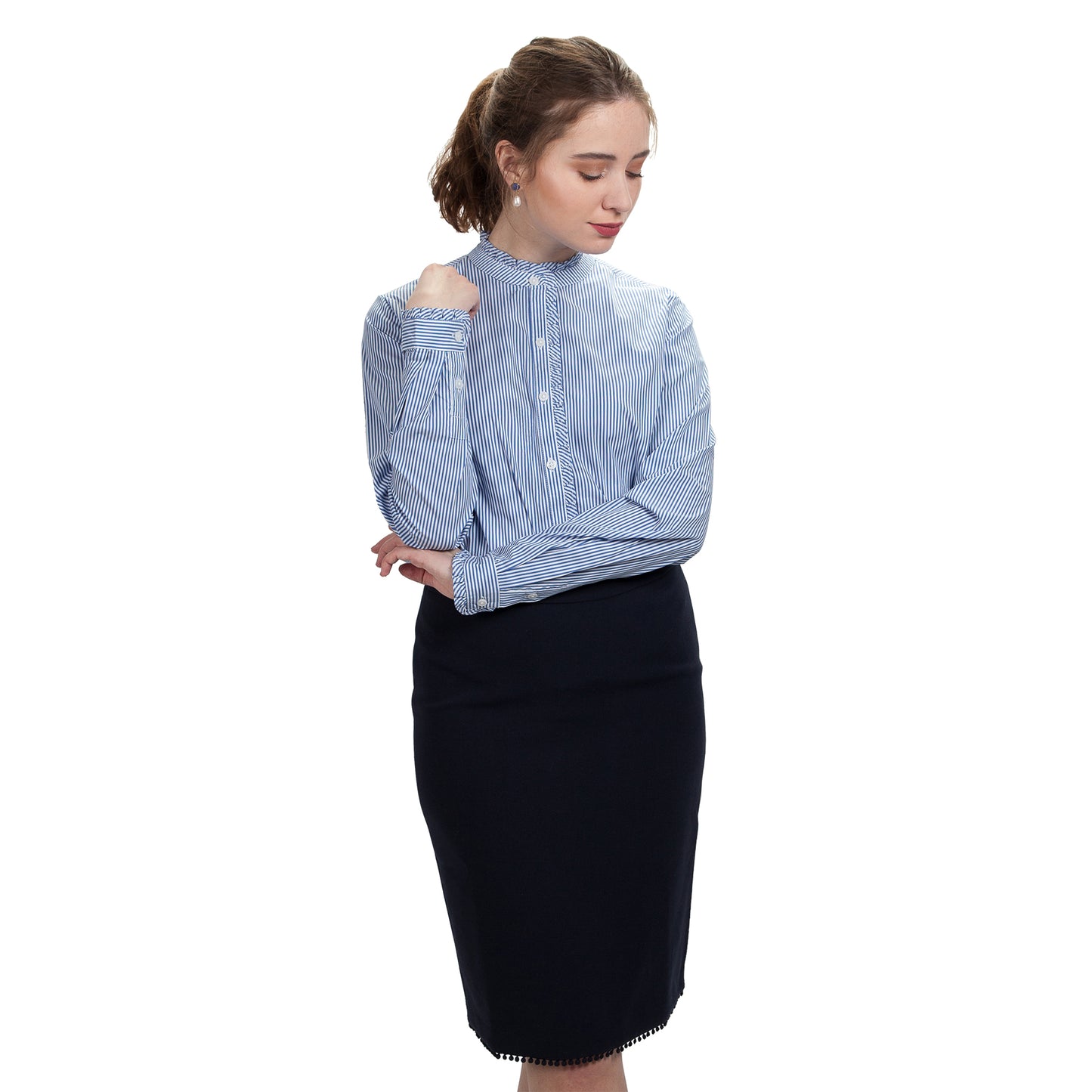 JNK  LOUISE  Ruffled Edges Shirt - Cobalt Stripe Poplin