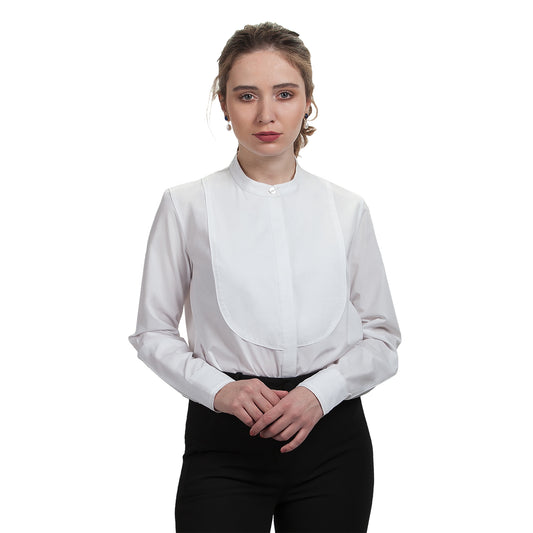 JNK  BRONTE  Banded Collar Tuxedo Shirt - Solid White Poplin