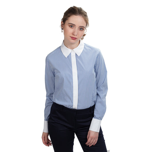 JNK  BEATRICE  Contrast Collar Shirt - Cobalt Stripe