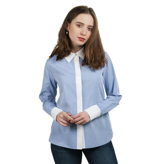 JNK  BEATRICE  Contrast Collar Shirt - Cool Blue