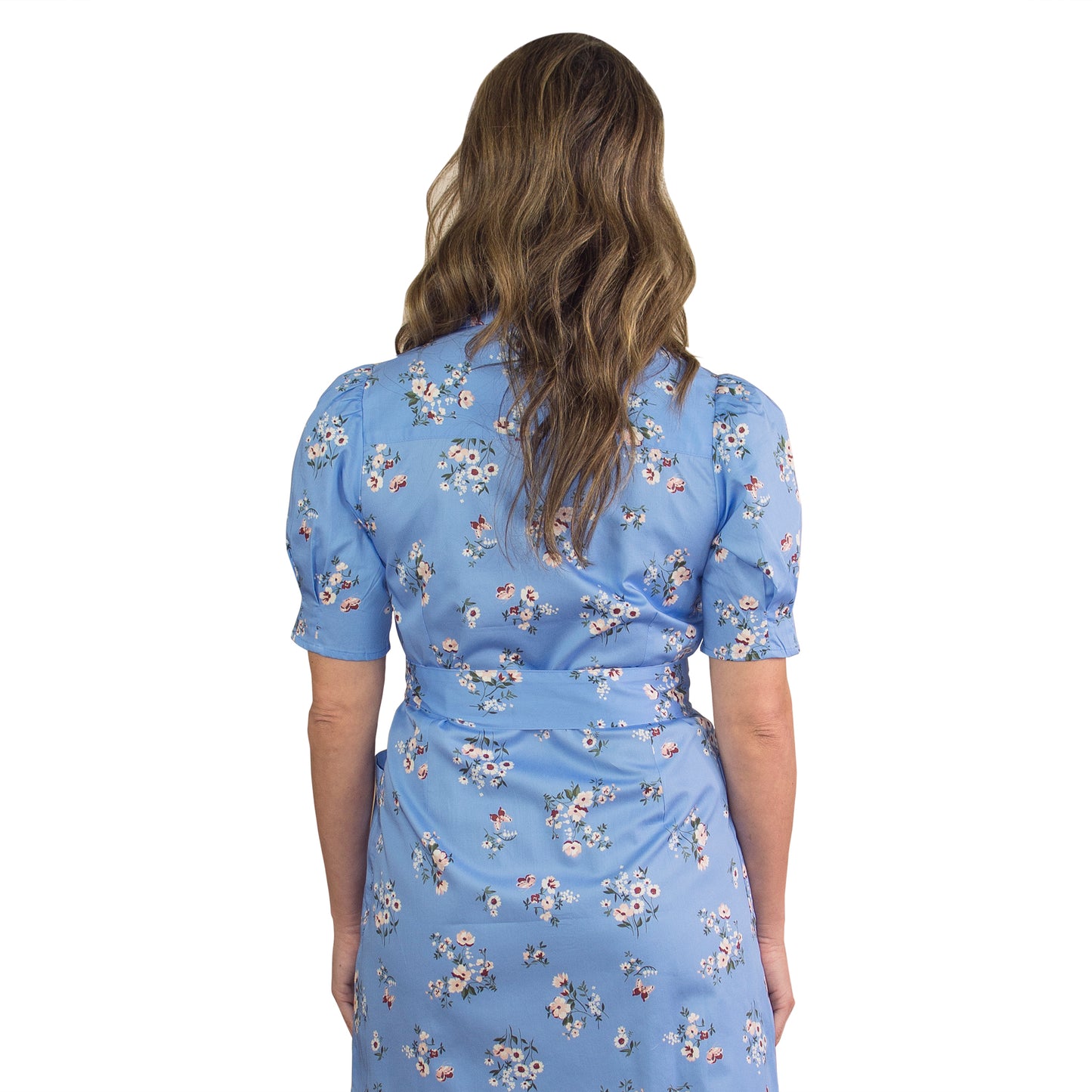 JNK  MORGAN  Belted Shirtdress with Yoke - Blue Floral Sateen Poplin