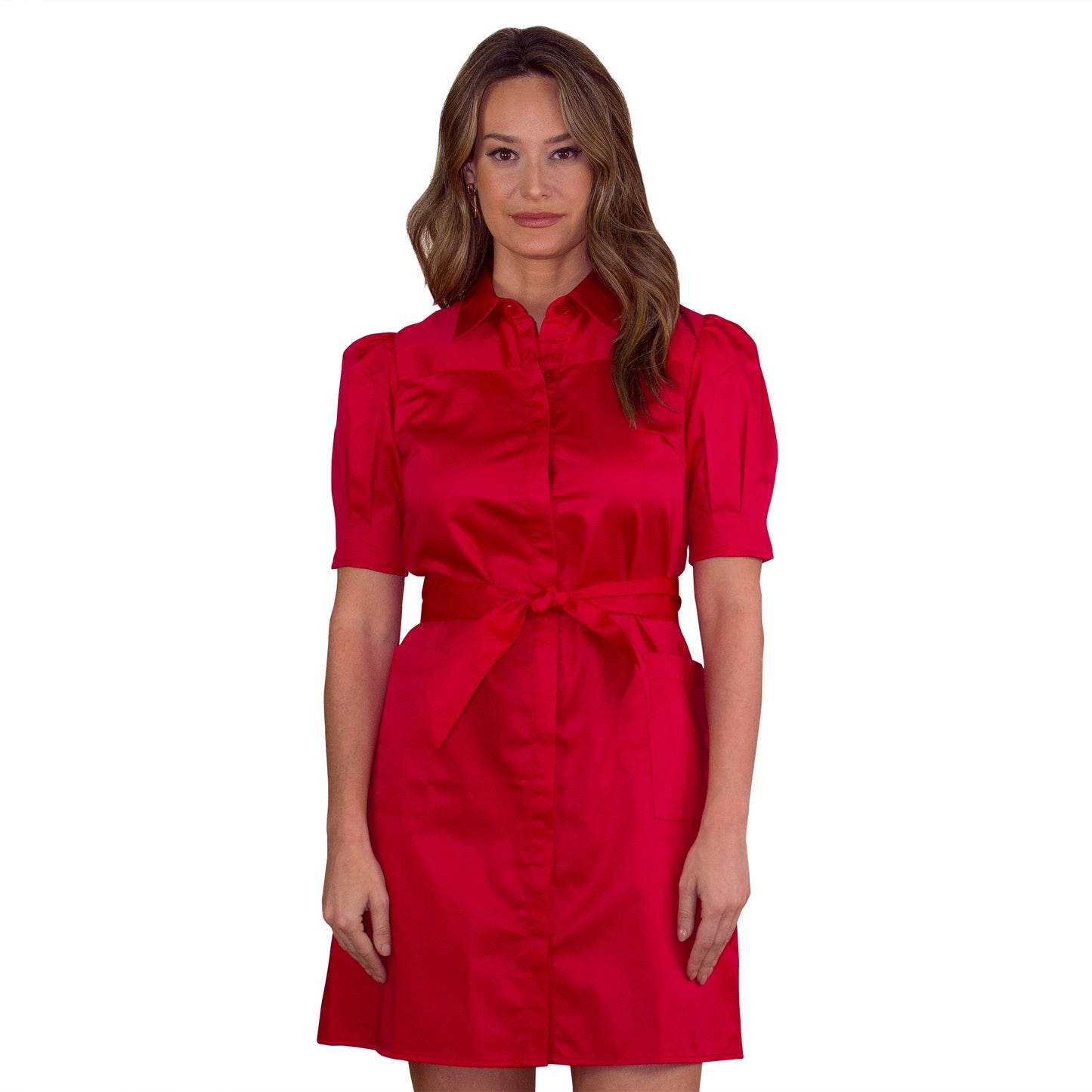 JNK  MORGAN  Belted Shirtdress with Yoke - Scarlet Sateen Poplin