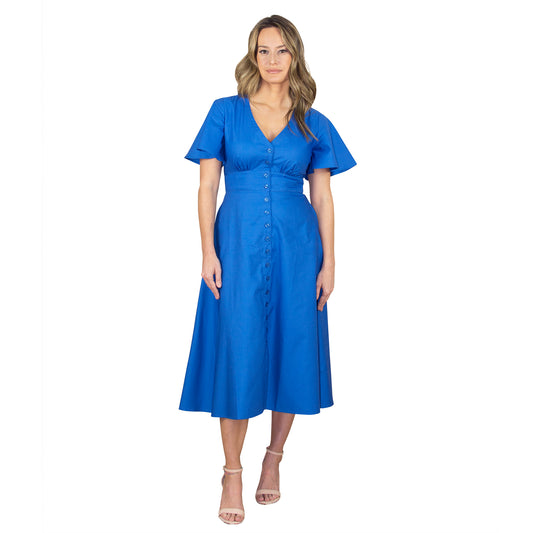 JNK  ADELE  Bell Sleeve Shirtdress - Sapphire Sateen Poplin