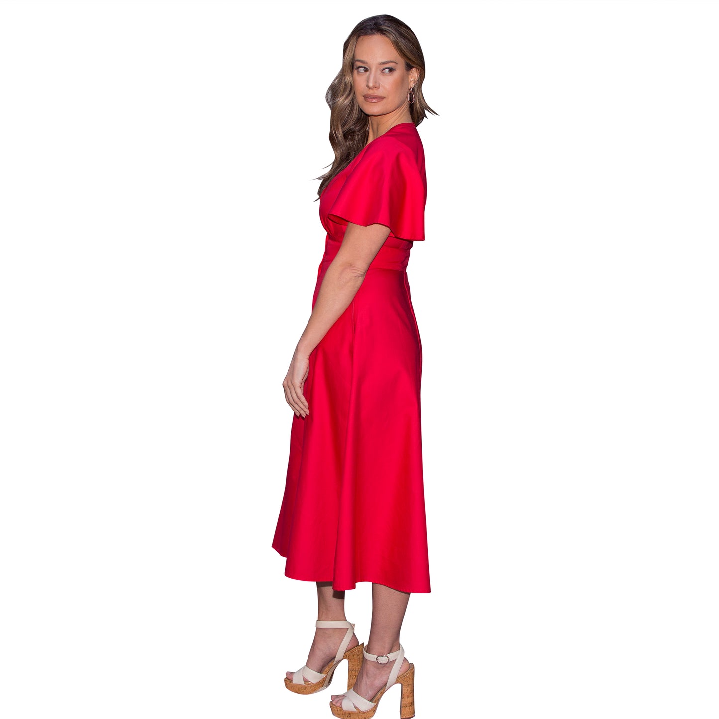 JNK  ADELE  Bell Sleeve Shirtdress - Scarlet Sateen Poplin