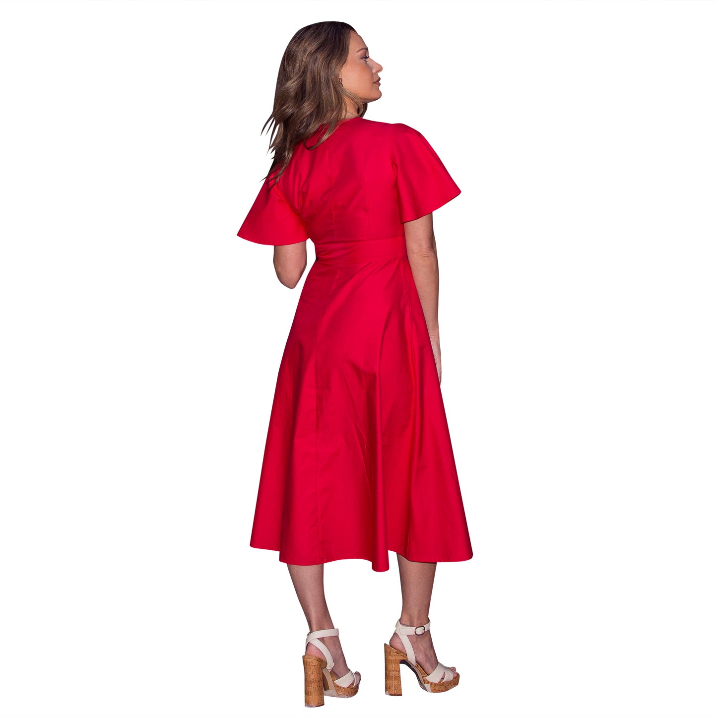 JNK  ADELE  Bell Sleeve Shirtdress - Scarlet Sateen Poplin